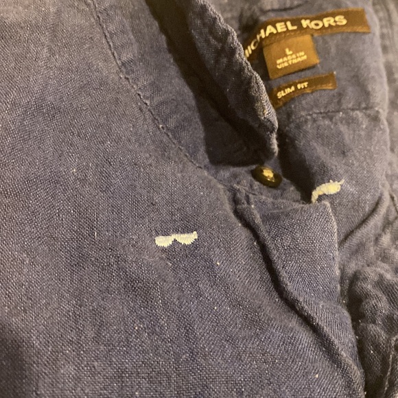 Michael Kors Navy Linen Short Sleeve Embroidered Shirt - Picture 7 of 7